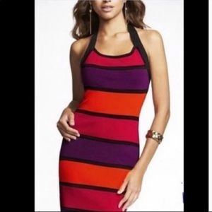 Express halter bandage dress with striped colors